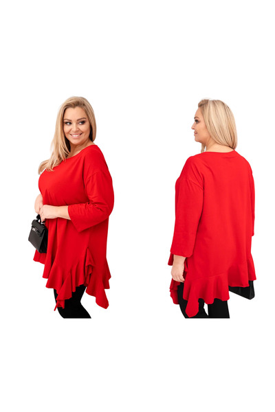 Kesi Czerwona bluzka damska Plus Size z falbaną i asymetrycznym dołem