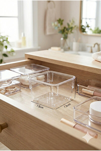 Homerest Şeffaf Çekmece İçi Düzenleyici Organizer Kutu 7.5x7.5 cm, Akrilik Ba...