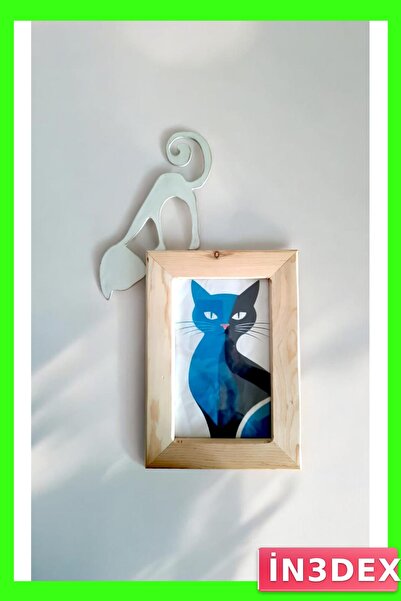 İN3DEX Wooden Wall Frame with Cat Figure Made of Pine Wood