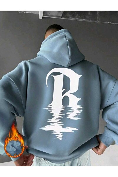 DİVİN R Letter Printed Oversize Unisex Street Style Hooded Sweatshirt