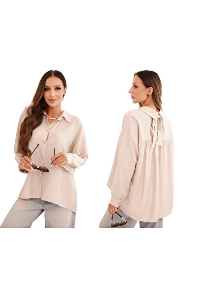 Kesi Koszula damska elegancka z wiskozy z ozdobnymi guzikami beżowa