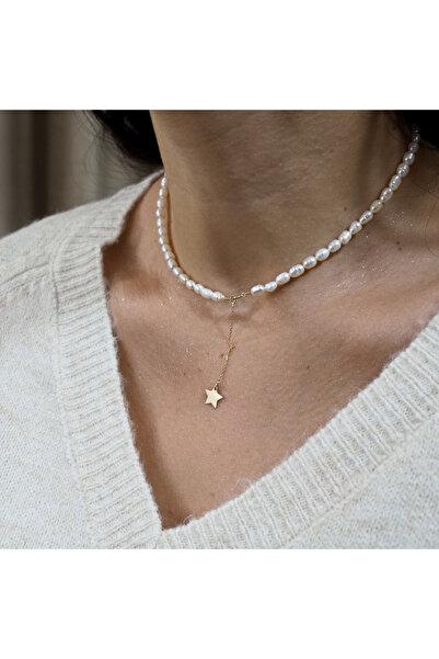 BLACK SWAN Bijoux Cultured pearl necklace and 14K gold chain with star pendant