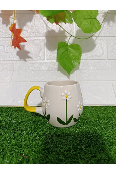 Home Yellow Handle Daisy Ceramic Coffee Cup