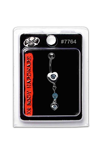 X8 BODY HARDWARE USA, S. Steel 316L Navel Dangle Steel Heart,Blue Stone