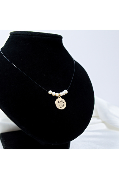 BLACK SWAN Bijoux Colier cu pandantiv din aur 14K mama si bebe - fir transpar...