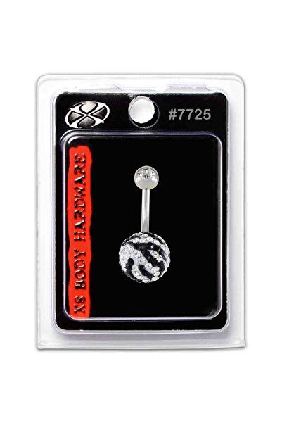 X8 BODY HARDWARE USA 14G S. Steel Navel Black/White Stone Zebra Ball