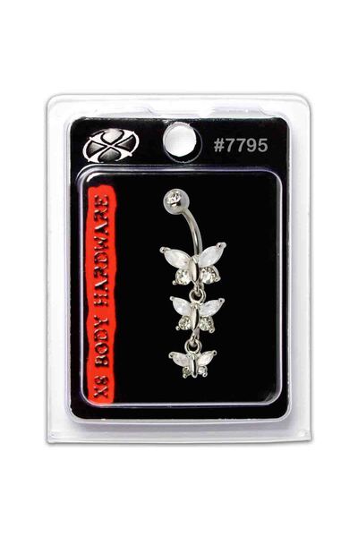 X8 BODY HARDWARE USA 14G S. Steel Navel Jewel Shape Butterfly Crystal