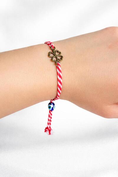 CNBYs Marteniçka Dilek Şans Bilekliği Nazar Boncuklu – Gold Yonca Figür - 8 Mart