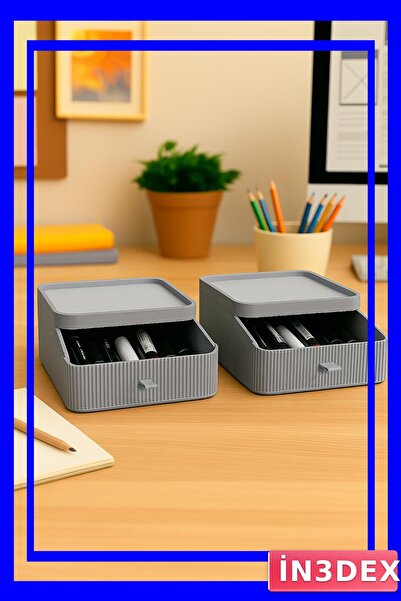 İN3DEX Gray Colored 2-Tier Desk Organizer with Drawers