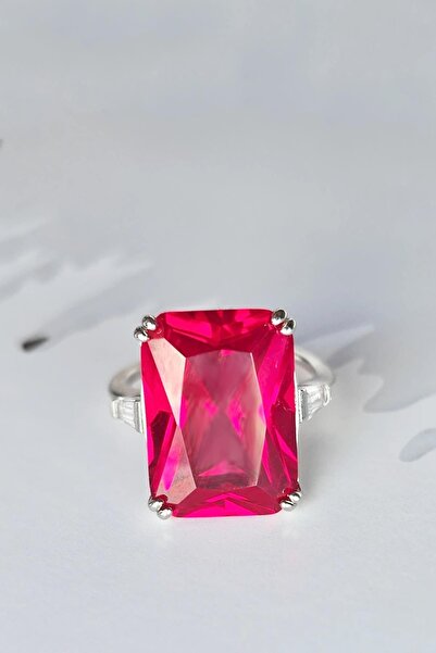 MorMajor Silver YAKUT RUBY DİKDÖRTGEN GÜMÜŞ YÜZÜK