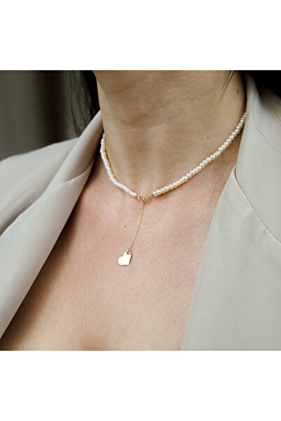 BLACK SWAN Bijoux Colier din perle cu lantisor din aur si pandativ inima - Au...