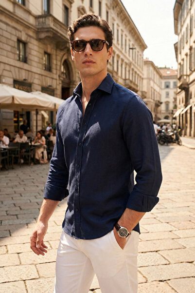 Buratti Бавовняно-льняна суміш, прямий крій, класичний комір, довгі рукави, ч...