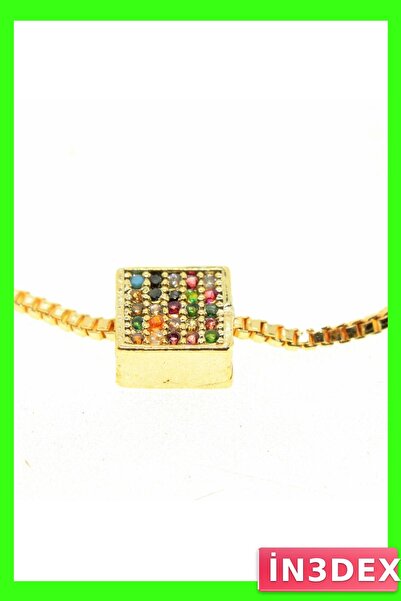 İN3DEX Square Zircon Stone Bronze Bracelet 21cm Chain Length