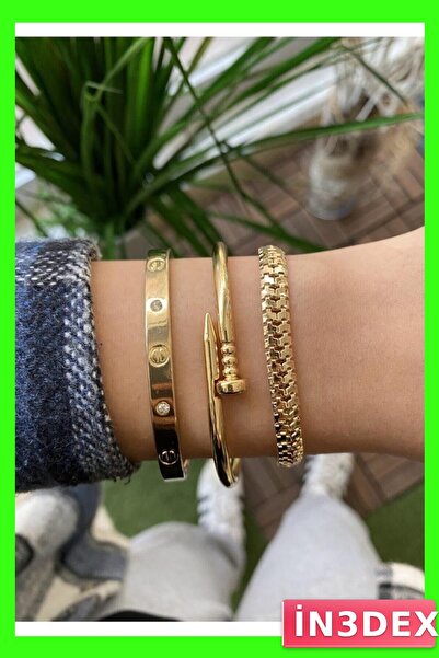 İN3DEX Gold Color 3 Piece Bracelet Set Nickel Free