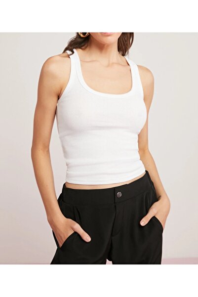 yombaa -Lillesol Women's Ribbed Look Thick Strap Basic White Athlete's Unders...