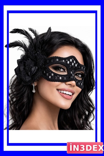 İN3DEX Black Feather Detailed Prom Party Mask
