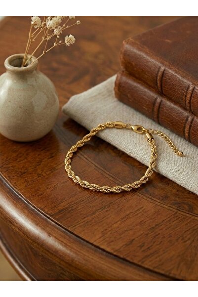 stainless steell Mengüer 18 Ayar Altın Kaplama Çelik Kalın Burgu Halat Zincir...