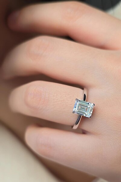MorMajor Silver MOZANİT DİKDÖRTGEN BAGET TAŞLI GÜMÜŞ YÜZÜK