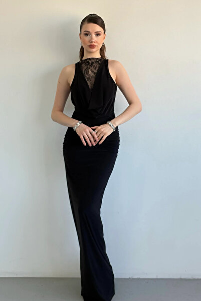 Sorridi Lace Detailed Degaje Collar Stylish Long Dress