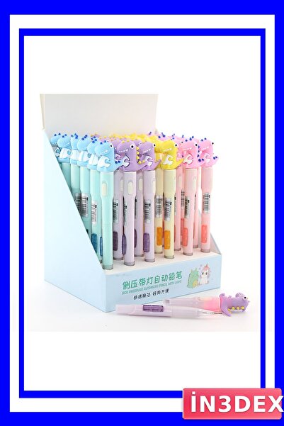 İN3DEX قلم كتابة بـ 7 أطراف مع شكل ديناصور مضيء بتقنية LED