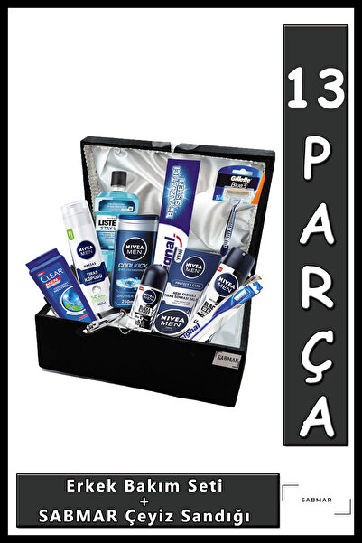 NIVEA Çeyiz Seti Damat Bohçası Erkek Bakım Seti Kadife Kaplamalı Çeyiz Sandığ...