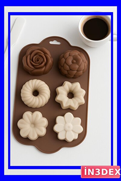 İN3DEX قالب كيك وحلويات من السيليكون مكون من 6 أقسام بلون كريمي