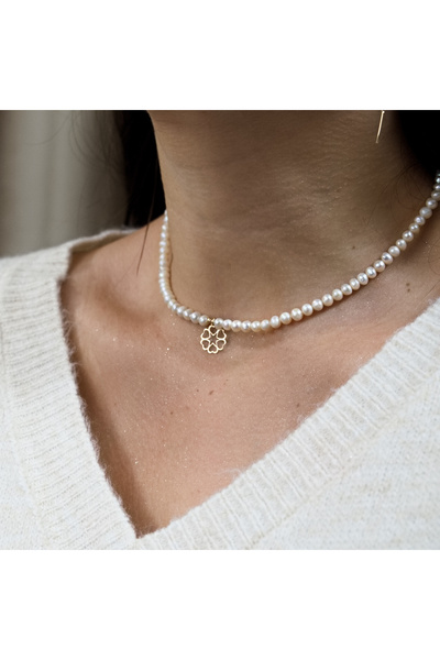 BLACK SWAN Bijoux Colier perle de cultura si pendant inimioare floare