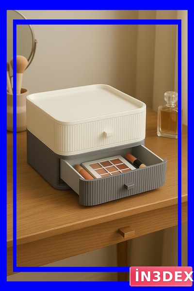 İN3DEX White Plastic Two-Tier Drawer Organizer