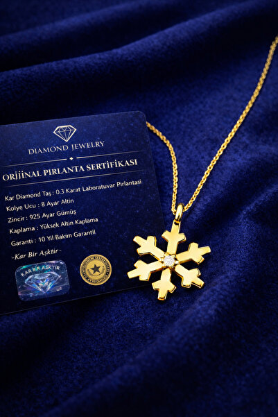 KAR DİAMOND 0.03 Karat Laboratuvar Pırlantası 8 Ayar Altın Uçlu Gümüş Zincir ...