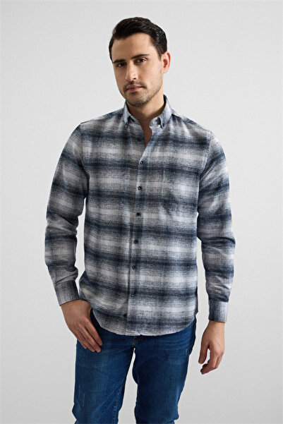 SÜVARİ Siyah Regular Düğmeli Yaka Kareli Casual Gömlek