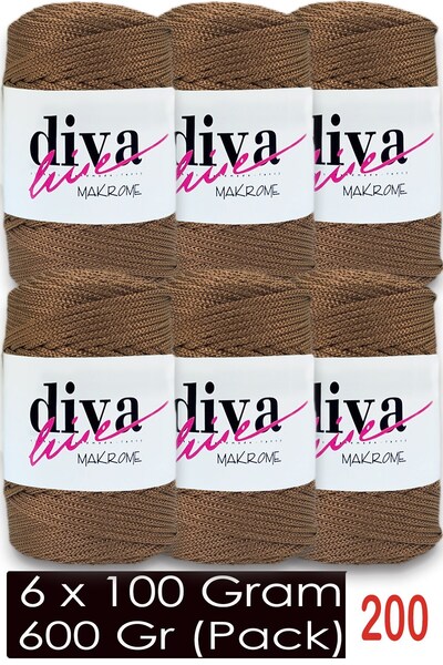 Diva İplik 1.5 mm - 600 Gr - Polyester Macrame Bag Rope (Pack of 6) 200 Brown