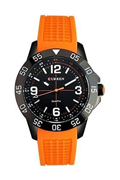 Curren Analog Display Men Watches Round Dial With Orange Silicone Strap