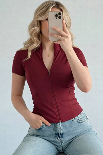 İlayda Toprak Γυναικεία κοντομάνικη αθλητική μπλούζα με φερμουάρ και τσέπες σ...