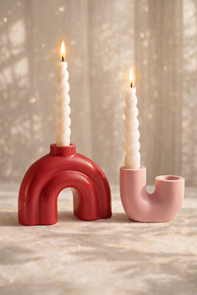 LORİCA Dekoratif 2’li Minimal Şamdan Seti, Mumluk Ev Ofis Dekoru Renkli 10x10...