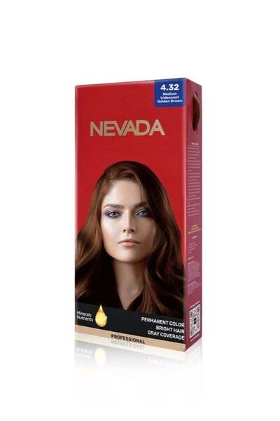 NEVADA صبغة شعر نسائية 4.32 (بني ذهبي متوسط ​​لامع)