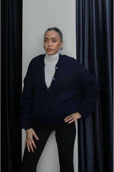 Havoş Navy Blue Knitted Bomber Jacket