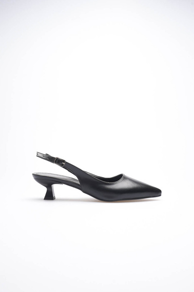 TRENDELLA Women's Black Matte Slingback Pointed Toe Short Heeled Shoes Tr20Ms04A