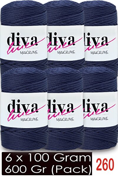 Diva İplik 1.5 mm - 600 Gr - Polyester Macrame Bag Rope (Pack of 6) 260 Navy ...
