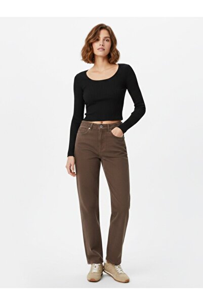 Ltb Long Sleeve Boat Neck Crop Anthracite Sweatshirt