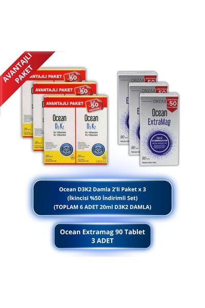 Orzax Ocean D3K2 Drops 20 ml Set of 2 (Total 6 Pcs 20ml) + Ocean Extramag 90 ...