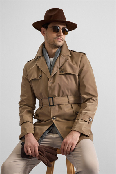 SÜVARİ Bej Slim Düz Cepsiz Trençkot