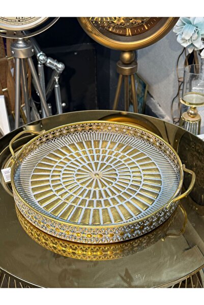 city gold Telkari Metal Gold 6 Kişilik Tepsi Dekoratif