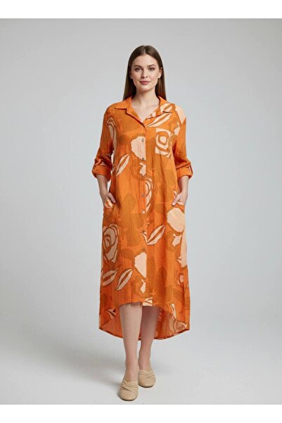 Rabiossa Women's Buttoned Italian Patterned Linen Dress