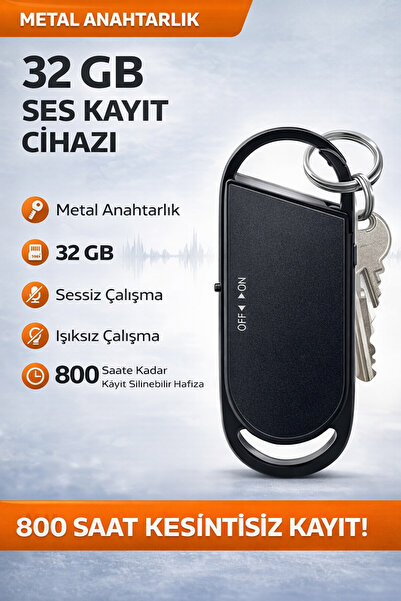 AtaTechs 32GB Anahtarlık Ses Kayıt Cihazı Metal Gizli Mini Diktafon 800 Saat ...