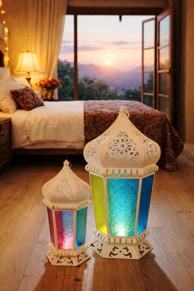 Traditional Ramadan Moroccan-Style Metal Lantern 2 Pcs Set