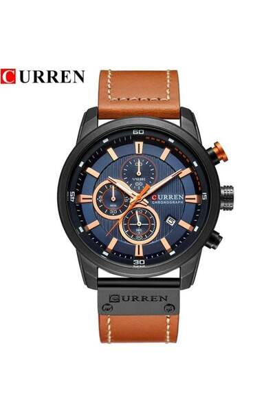 Curren ساعة كوارتز رجالية مقاومة للماء، بحزام جلد