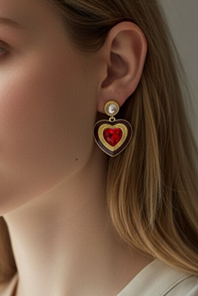 Bo Takı ve Aksesuar أقراط على شكل قلب عتيقة الطراز مقاس 4 سم