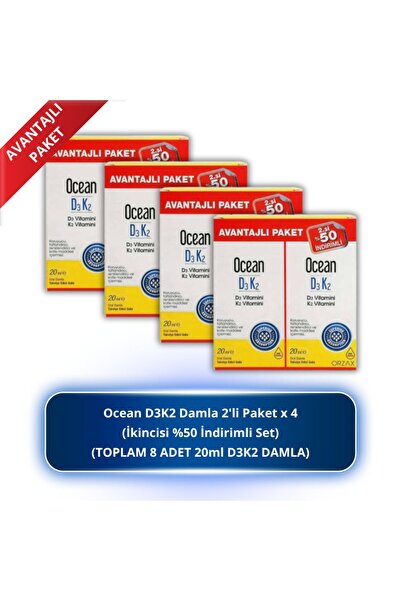 Orzax Ocean D3K2 Damla 20 مل مجموعة من قطعتين × 4 (إجمالي 8 قطع 20 مل)