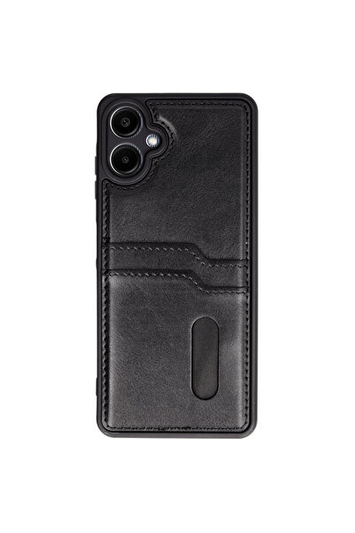 eco port Samsung Galaxy A06 Case Sara Leather Case with Business Card - Black