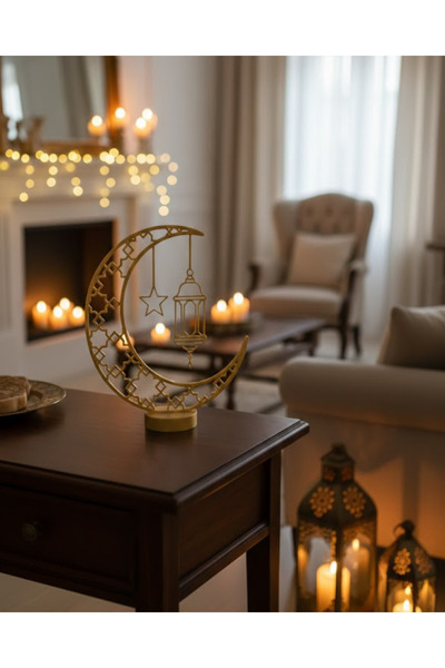 CT STONES ديكور مسجد هلال ثلاثي الأبعاد مقاس 20×20 سم، زينة طاولة بطباعة خاصة